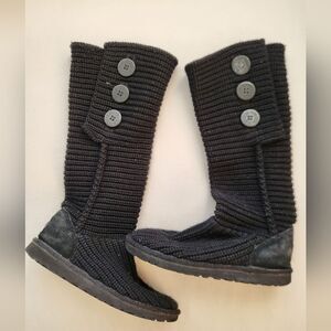 UGG Australia Women Classic Cardy Knit Tall Sweater Boot Black S/N 5819 Size 6